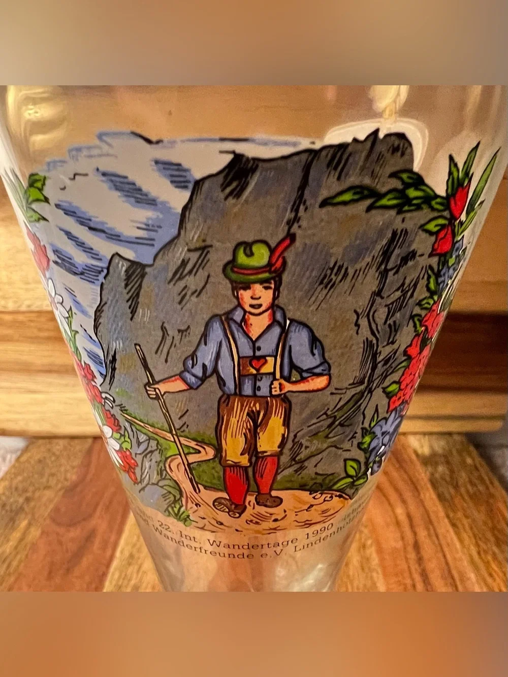 Vintage 1990 German Souvenir Wheat Beer Glass Gold Rim